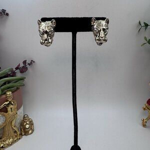 Alexis Bittar Gold Crystal Modern Panther Jaguar Snap Back Stud Earrings